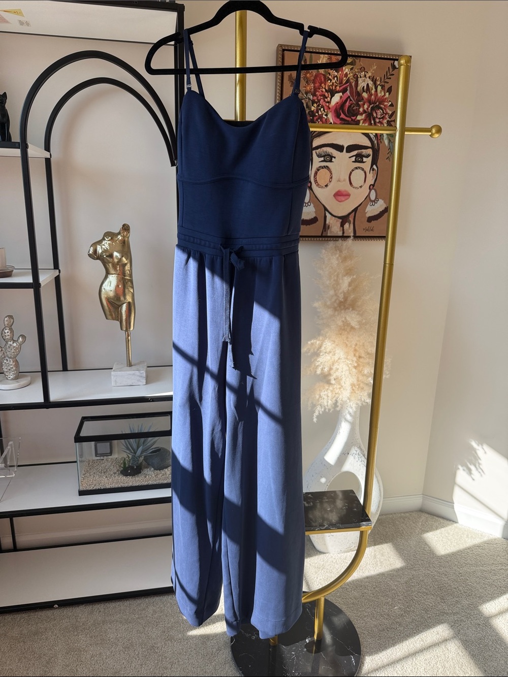 HALARA Navy Sleeveless Jumpsuit Midi with Tie Waist